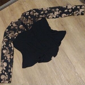 Vintage Tangents Black and Gold Floral Peplum Blouse